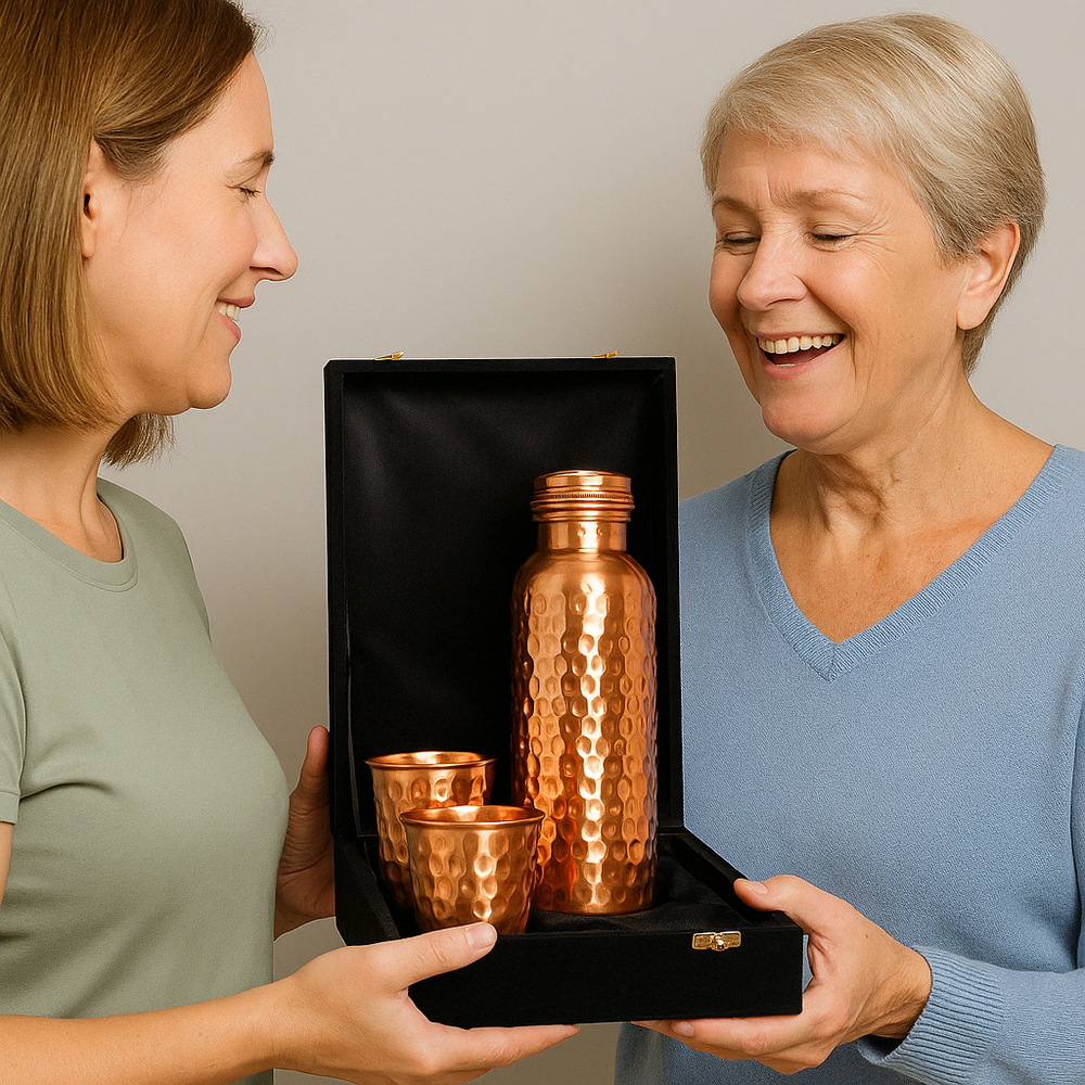 
                  
                    Hammered Pure Copper Water Bottle / Tumblers - Gift Set
                  
                