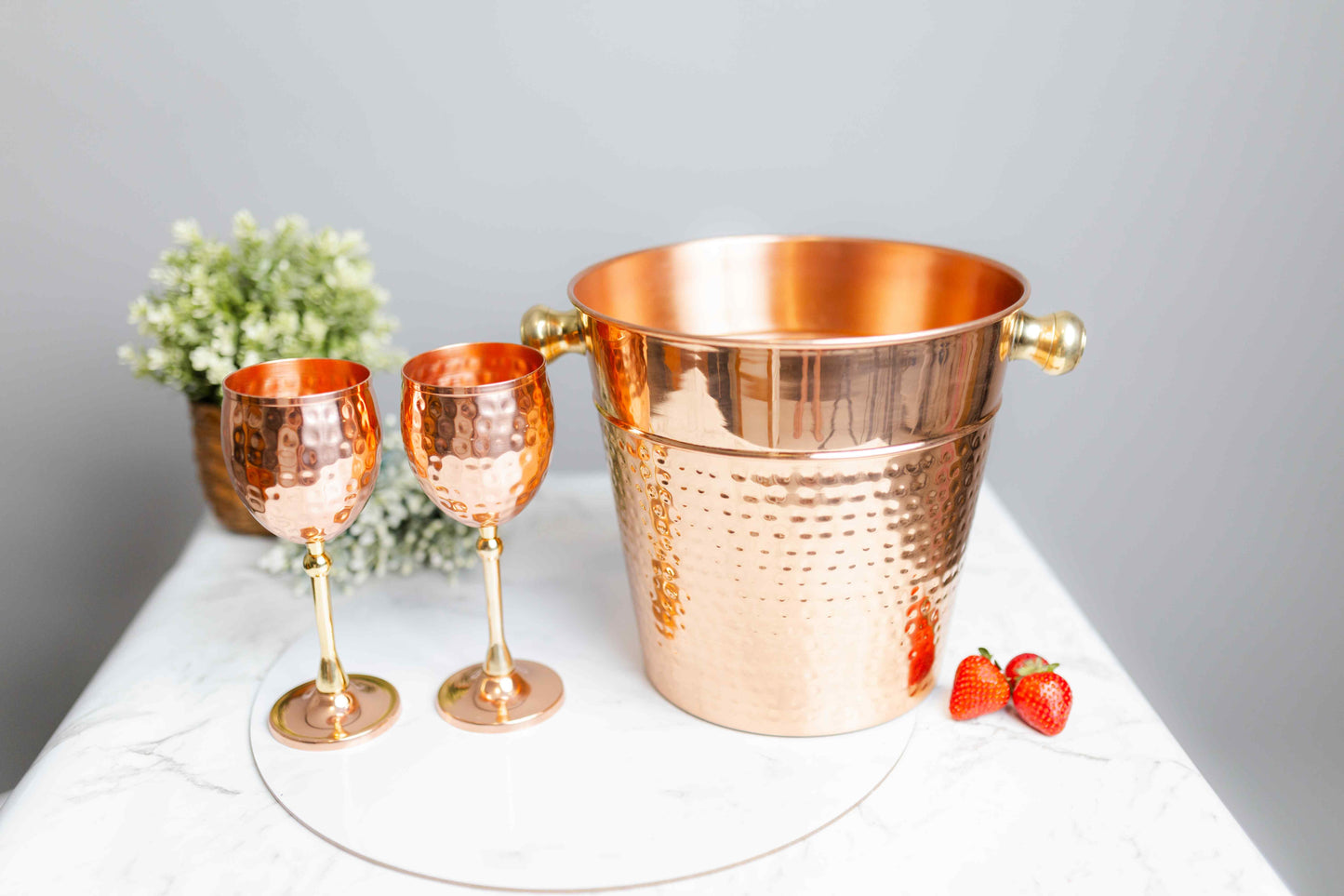 Ice Bucket and Wine Cooler with glasses - 4.7L - copperdirect