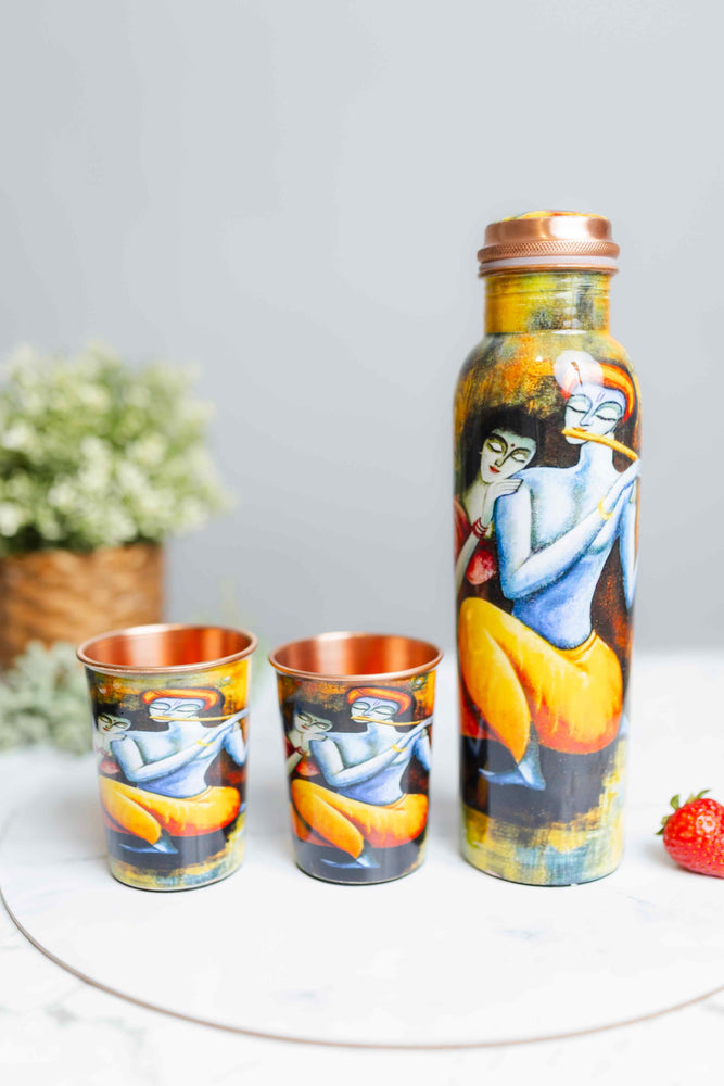 Krishna Pure Copper Water Bottle / Tumblers - Gift Set - copperdirect